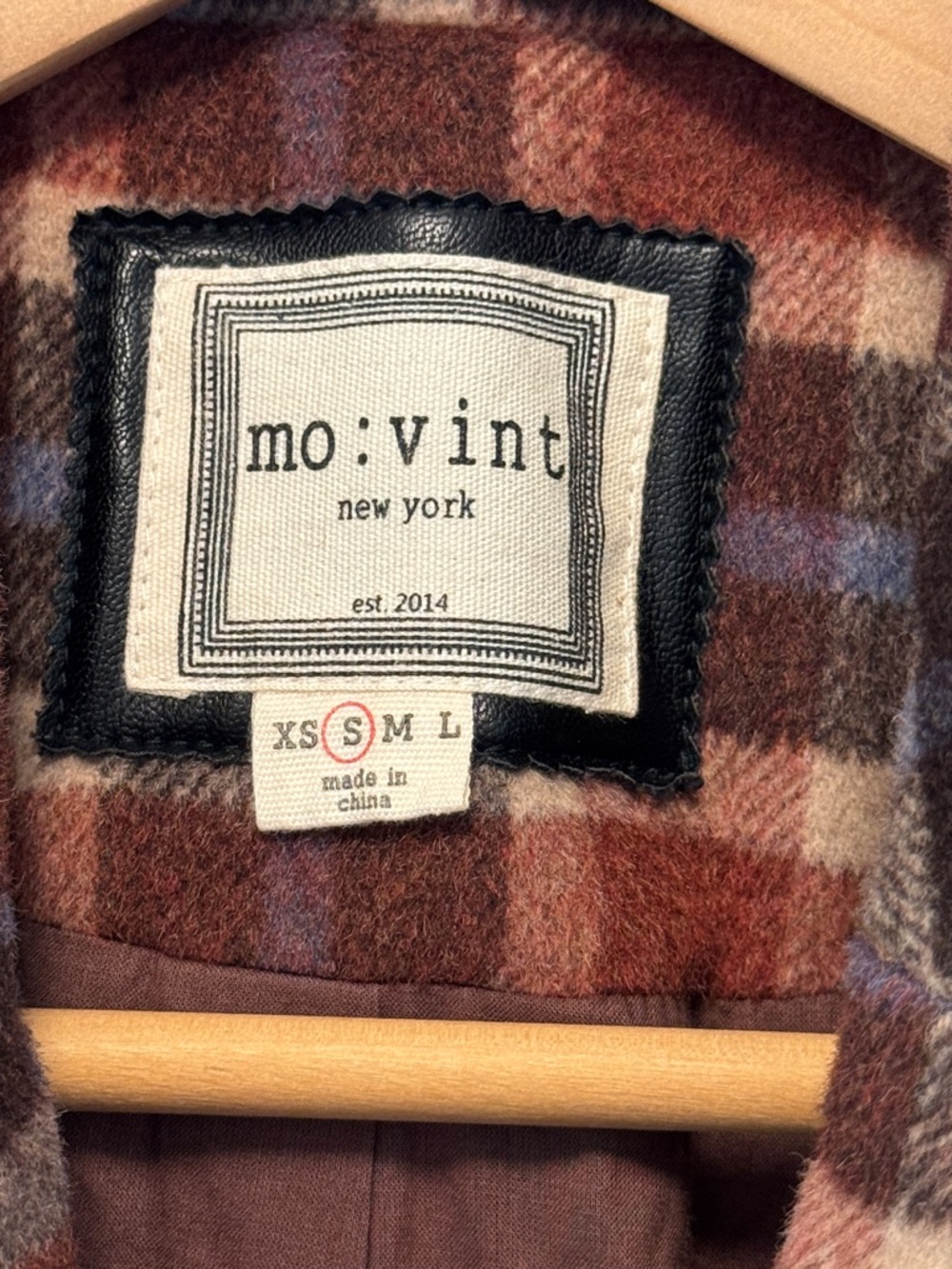 Mo:Vint Plaid Wool Blend Blazer Jacket in Rust, Navy, brown + cream size Small - Picture 2 of 11